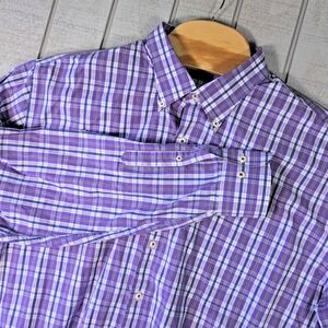 Peter Millar Mens Extra Extra Large Purple Plaid Button Down Shirt 100% Cotton